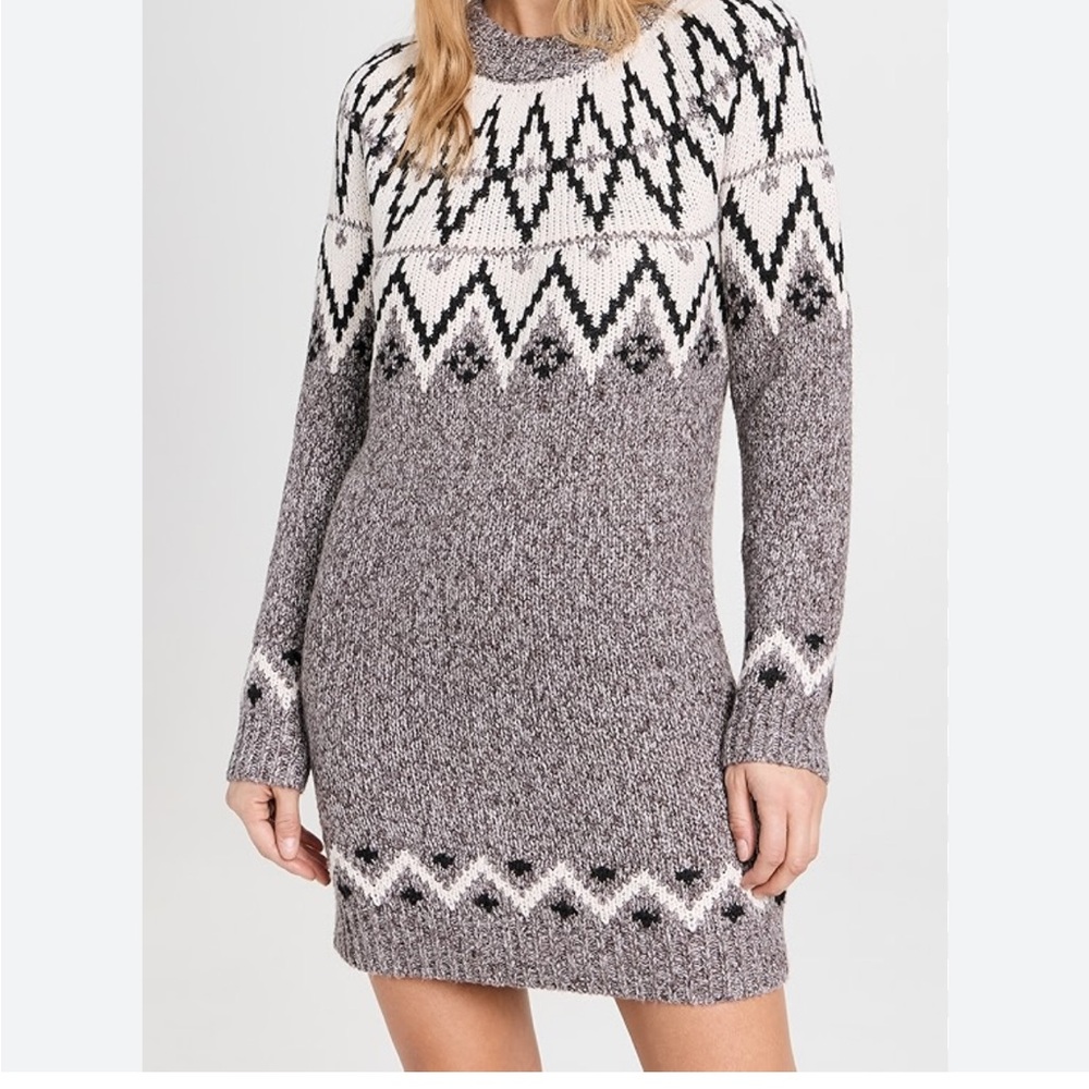 Line & Dot Apres Gray and White Fair Isle Crewneck Sweater Dress - Picture 2 of 7